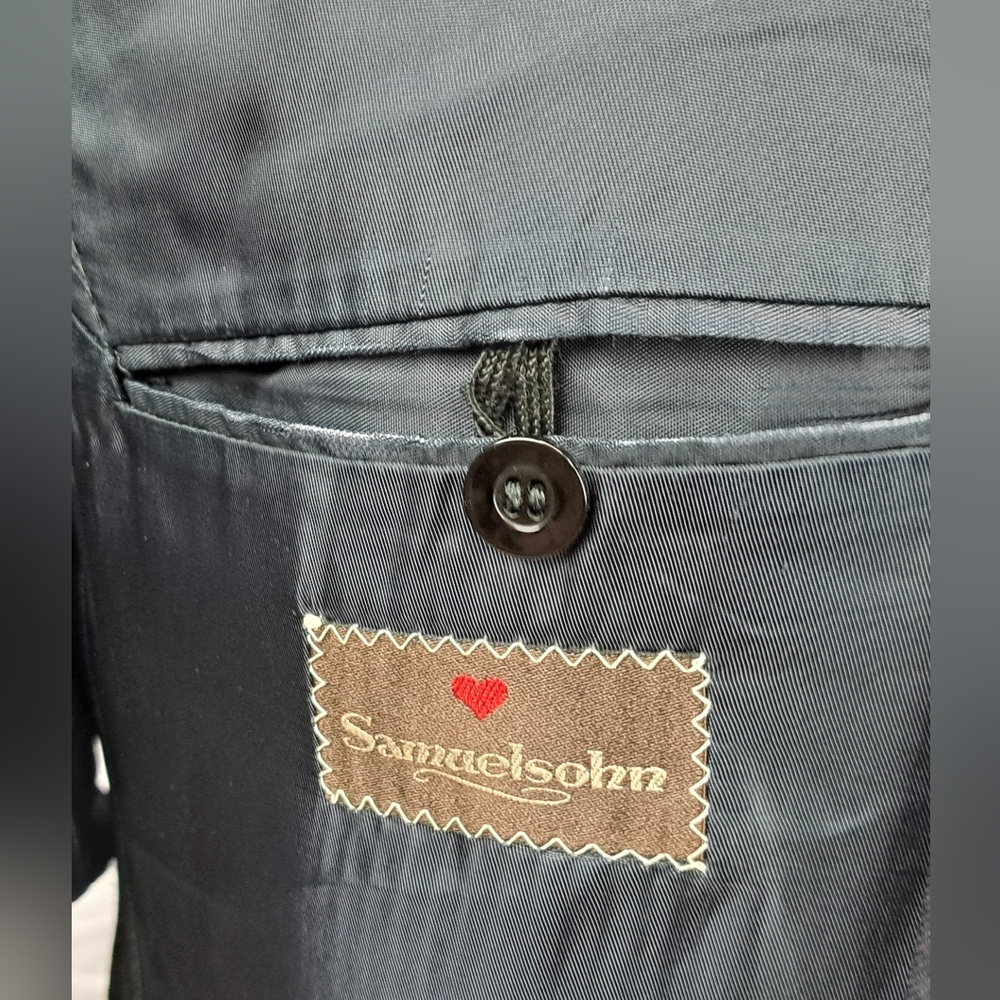 Samuelsohn Double Breasted Blazer Sport Coat Navy Striped Vintage Canvas 40R 38R - Picture 2 of 16